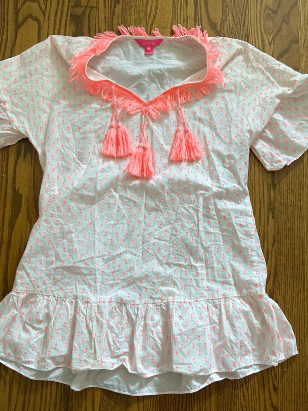Lilly Pulitzer White Tunic with Coral Tassel Trim